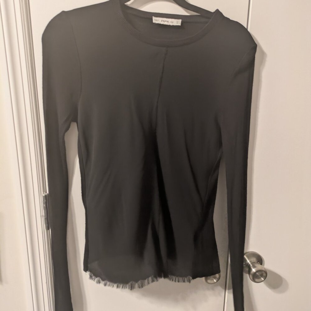 Zara mixed media long-sleeved black shirt